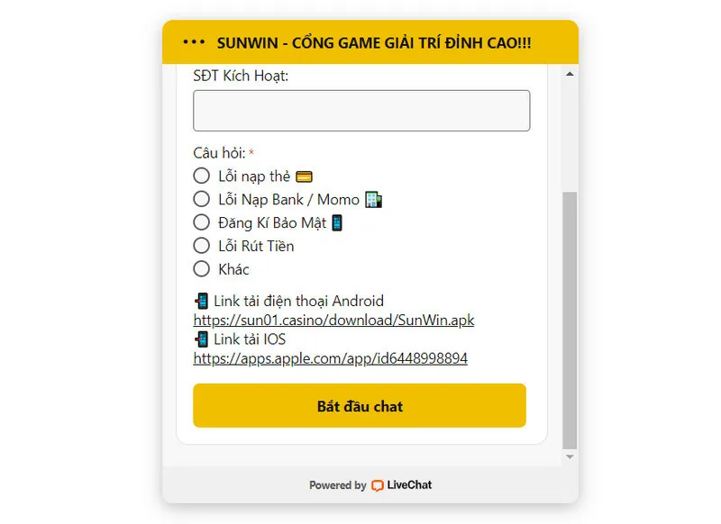 Live chat của cổng game sunwin tiện lợi